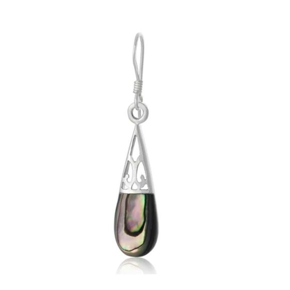 New~Lovely Iridescent Genuine Abalone Shell Dangle Earrings~925 Sterling Silver - Picture 3 of 3